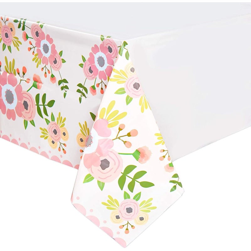 Sparkle and Bash Floral Plastic Rectangular Tablecloth - Easy-Clean Disposable Tablecloth - Party-Ready Baby Shower Decor - Festive Birthday & Tea Party Disposable Table Cover - 3-Pack, 54x108in, Pink - Image 3
